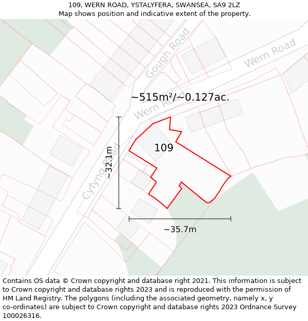 109, WERN ROAD, YSTALYFERA, SWANSEA, SA9 2LZ: Plot and title map