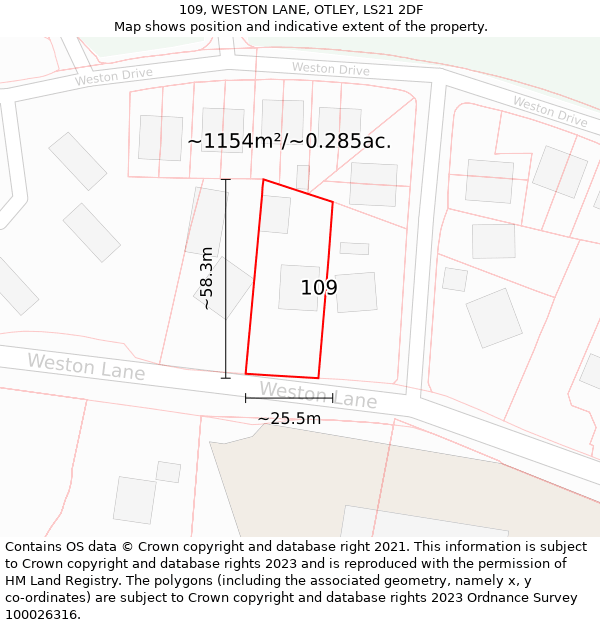 109, WESTON LANE, OTLEY, LS21 2DF: Plot and title map