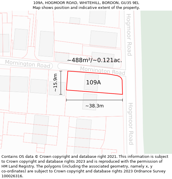 109A, HOGMOOR ROAD, WHITEHILL, BORDON, GU35 9EL: Plot and title map