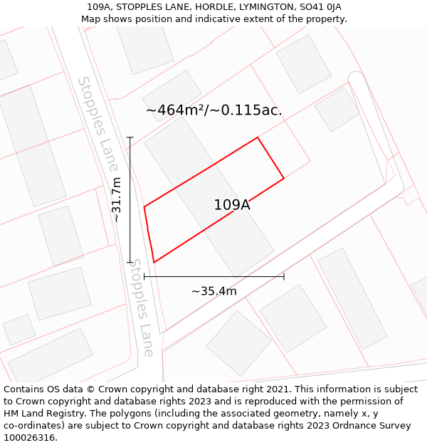 109A, STOPPLES LANE, HORDLE, LYMINGTON, SO41 0JA: Plot and title map