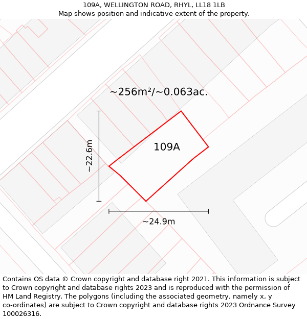 109A, WELLINGTON ROAD, RHYL, LL18 1LB: Plot and title map