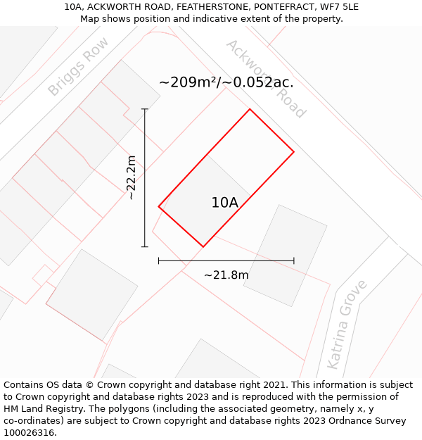 10A, ACKWORTH ROAD, FEATHERSTONE, PONTEFRACT, WF7 5LE: Plot and title map