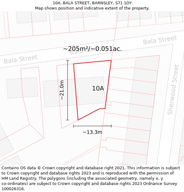10A, BALA STREET, BARNSLEY, S71 1DY: Plot and title map
