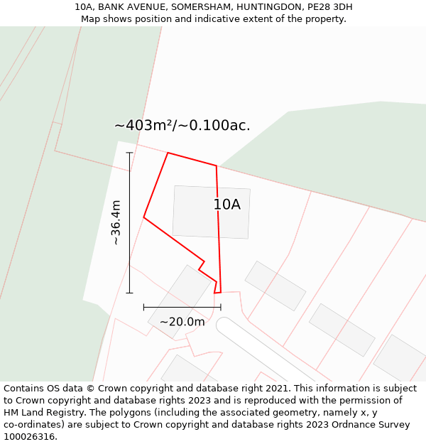 10A, BANK AVENUE, SOMERSHAM, HUNTINGDON, PE28 3DH: Plot and title map