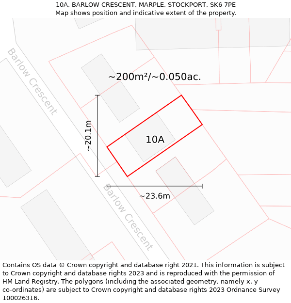 10A, BARLOW CRESCENT, MARPLE, STOCKPORT, SK6 7PE: Plot and title map