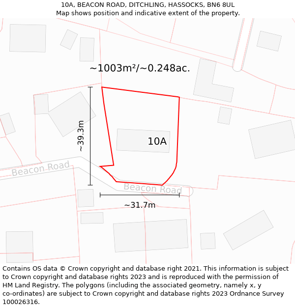 10A, BEACON ROAD, DITCHLING, HASSOCKS, BN6 8UL: Plot and title map
