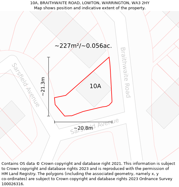 10A, BRAITHWAITE ROAD, LOWTON, WARRINGTON, WA3 2HY: Plot and title map