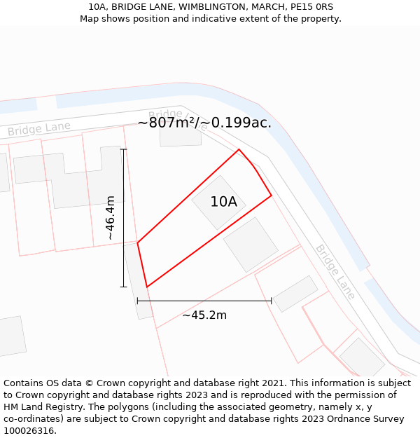 10A, BRIDGE LANE, WIMBLINGTON, MARCH, PE15 0RS: Plot and title map