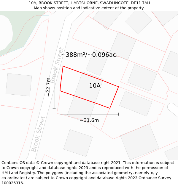 10A, BROOK STREET, HARTSHORNE, SWADLINCOTE, DE11 7AH: Plot and title map