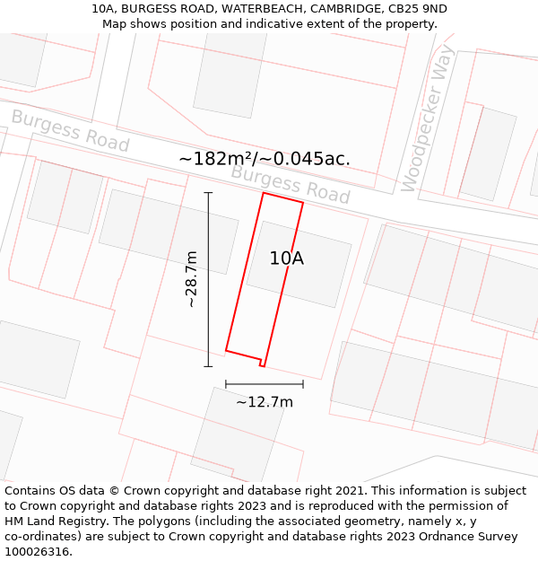 10A, BURGESS ROAD, WATERBEACH, CAMBRIDGE, CB25 9ND: Plot and title map