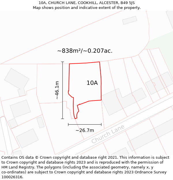 10A, CHURCH LANE, COOKHILL, ALCESTER, B49 5JS: Plot and title map