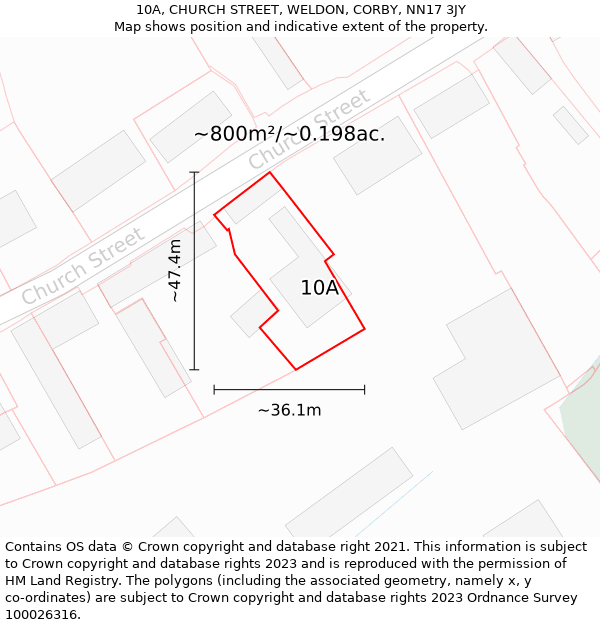 10A, CHURCH STREET, WELDON, CORBY, NN17 3JY: Plot and title map