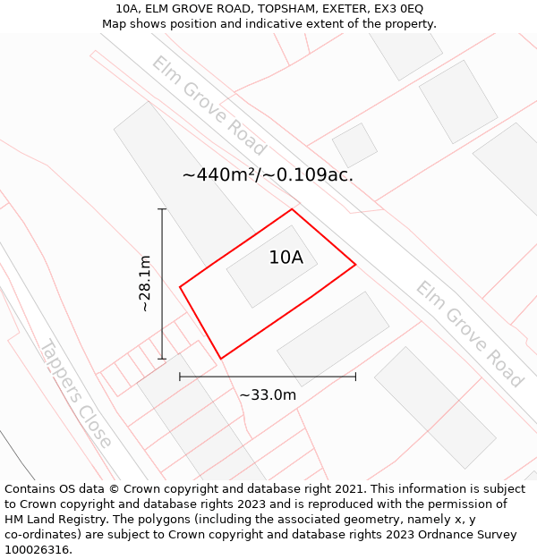 10A, ELM GROVE ROAD, TOPSHAM, EXETER, EX3 0EQ: Plot and title map