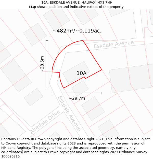 10A, ESKDALE AVENUE, HALIFAX, HX3 7NH: Plot and title map