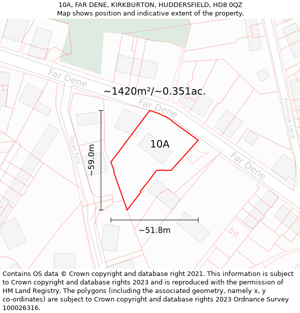 10A, FAR DENE, KIRKBURTON, HUDDERSFIELD, HD8 0QZ: Plot and title map