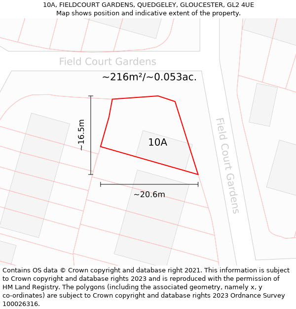 10A, FIELDCOURT GARDENS, QUEDGELEY, GLOUCESTER, GL2 4UE: Plot and title map