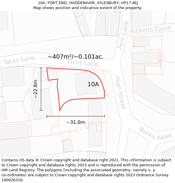 10A, FORT END, HADDENHAM, AYLESBURY, HP17 8EJ: Plot and title map