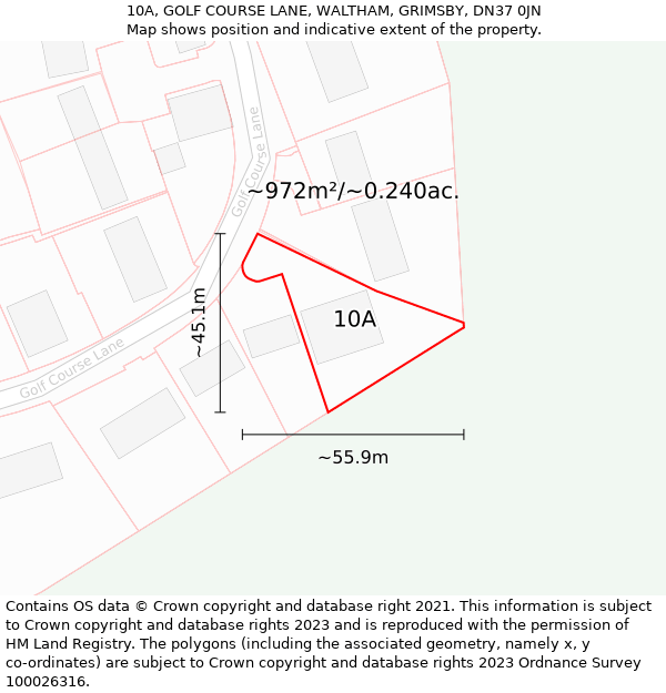 10A, GOLF COURSE LANE, WALTHAM, GRIMSBY, DN37 0JN: Plot and title map