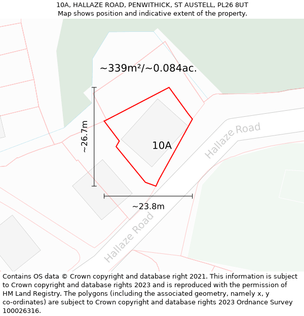 10A, HALLAZE ROAD, PENWITHICK, ST AUSTELL, PL26 8UT: Plot and title map