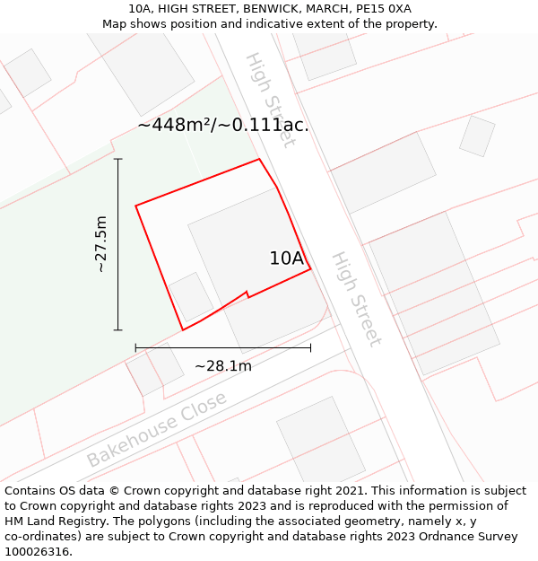 10A, HIGH STREET, BENWICK, MARCH, PE15 0XA: Plot and title map