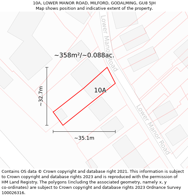 10A, LOWER MANOR ROAD, MILFORD, GODALMING, GU8 5JH: Plot and title map