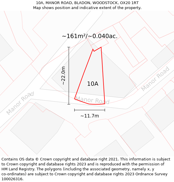 10A, MANOR ROAD, BLADON, WOODSTOCK, OX20 1RT: Plot and title map