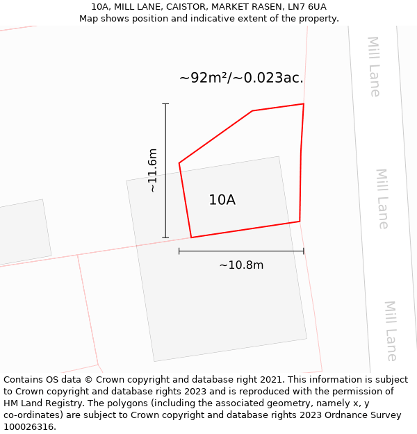 10A, MILL LANE, CAISTOR, MARKET RASEN, LN7 6UA: Plot and title map