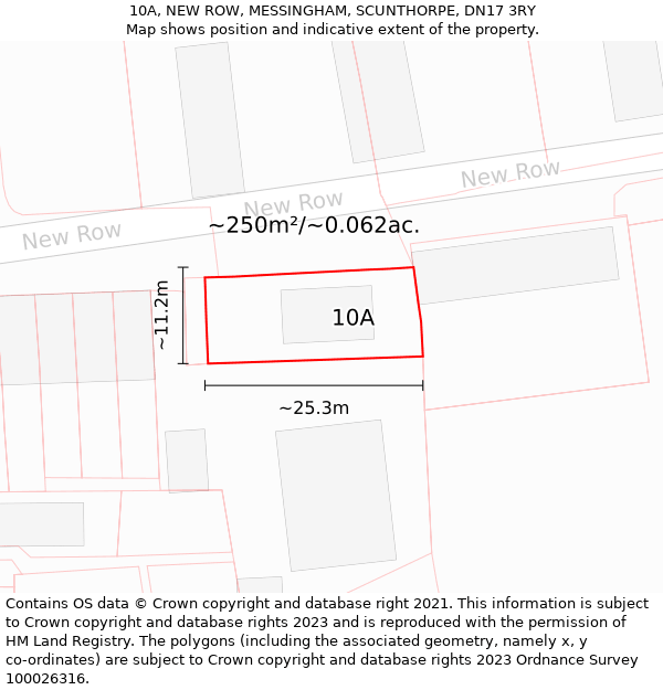 10A, NEW ROW, MESSINGHAM, SCUNTHORPE, DN17 3RY: Plot and title map