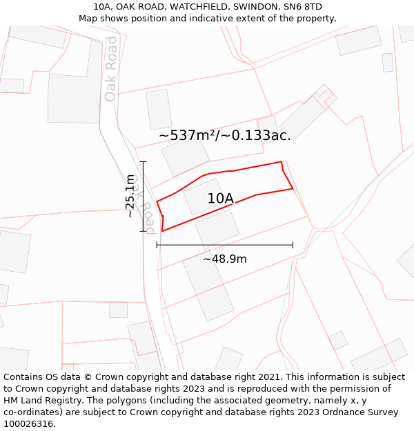 10A, OAK ROAD, WATCHFIELD, SWINDON, SN6 8TD: Plot and title map