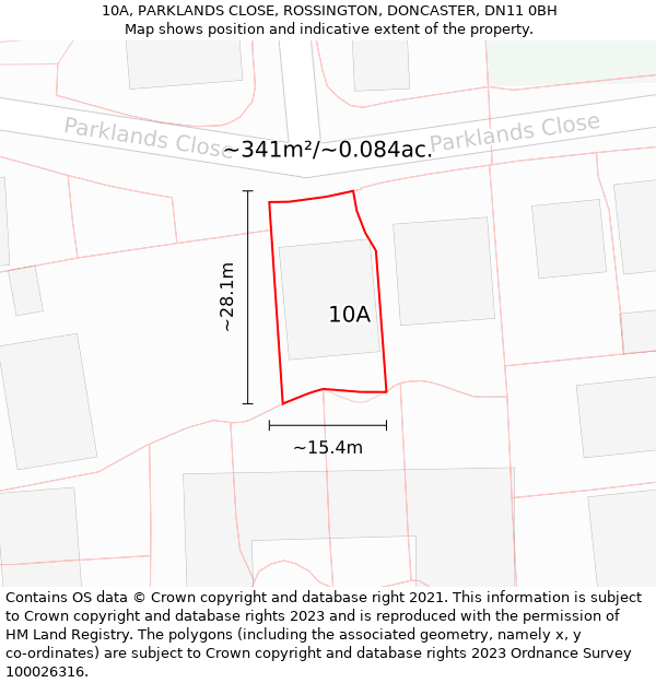 10A, PARKLANDS CLOSE, ROSSINGTON, DONCASTER, DN11 0BH: Plot and title map