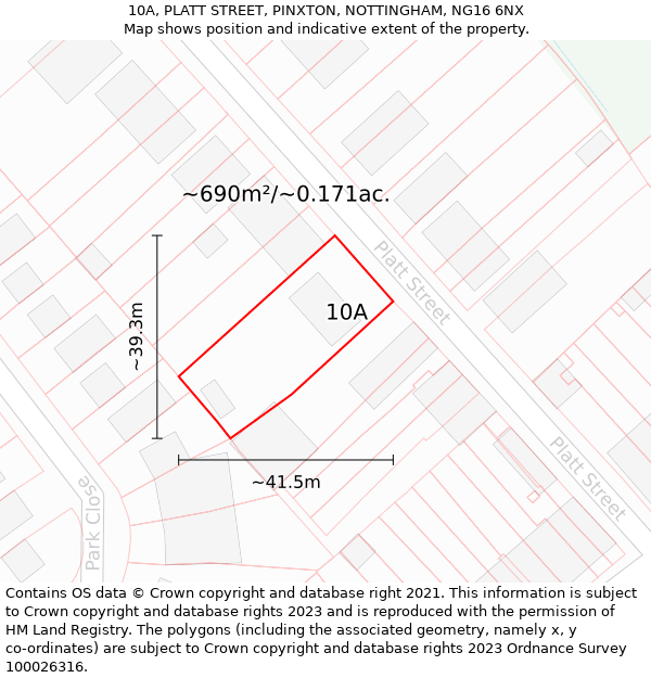 10A, PLATT STREET, PINXTON, NOTTINGHAM, NG16 6NX: Plot and title map