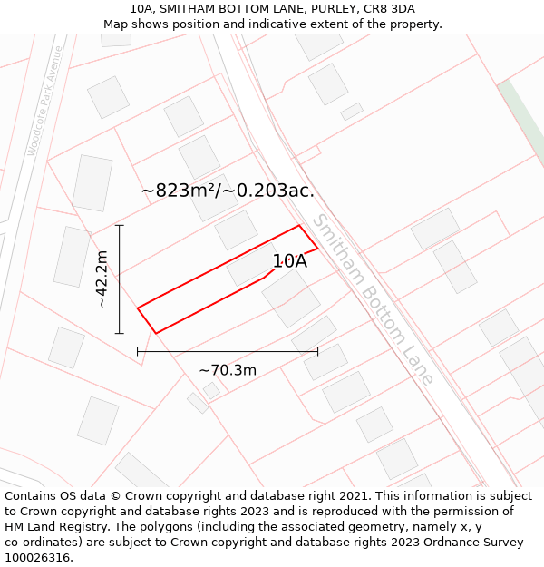 10A, SMITHAM BOTTOM LANE, PURLEY, CR8 3DA: Plot and title map