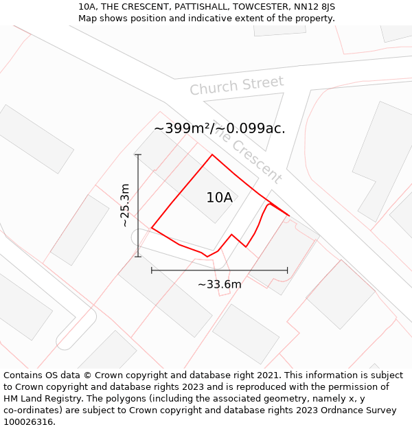 10A, THE CRESCENT, PATTISHALL, TOWCESTER, NN12 8JS: Plot and title map