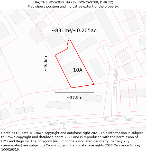 10A, THE NOOKING, HAXEY, DONCASTER, DN9 2JQ: Plot and title map