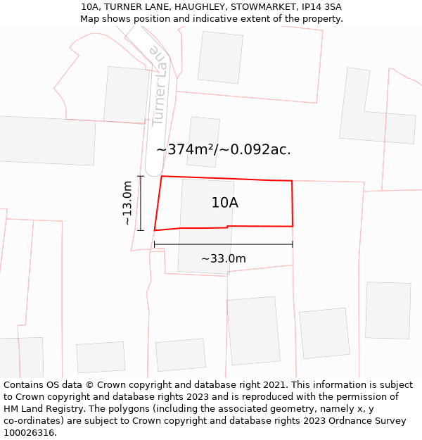 10A, TURNER LANE, HAUGHLEY, STOWMARKET, IP14 3SA: Plot and title map