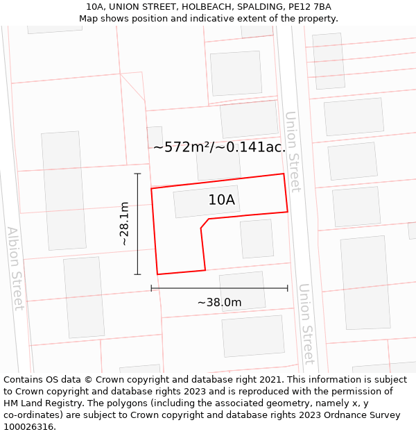 10A, UNION STREET, HOLBEACH, SPALDING, PE12 7BA: Plot and title map