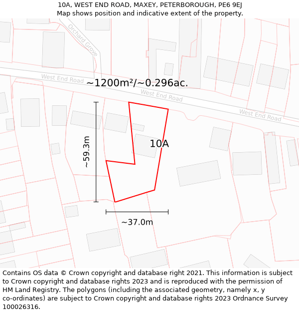 10A, WEST END ROAD, MAXEY, PETERBOROUGH, PE6 9EJ: Plot and title map