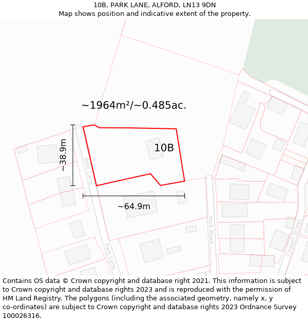 10B, PARK LANE, ALFORD, LN13 9DN: Plot and title map