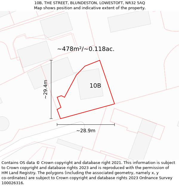 10B, THE STREET, BLUNDESTON, LOWESTOFT, NR32 5AQ: Plot and title map