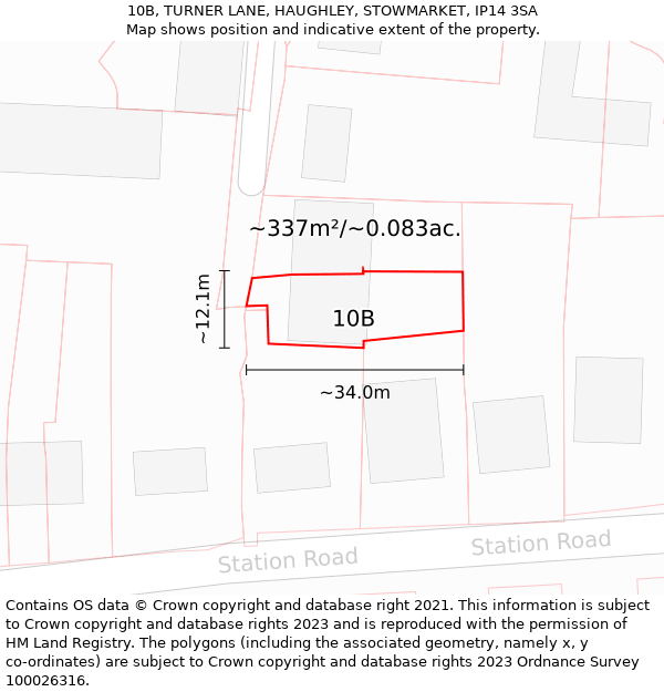 10B, TURNER LANE, HAUGHLEY, STOWMARKET, IP14 3SA: Plot and title map