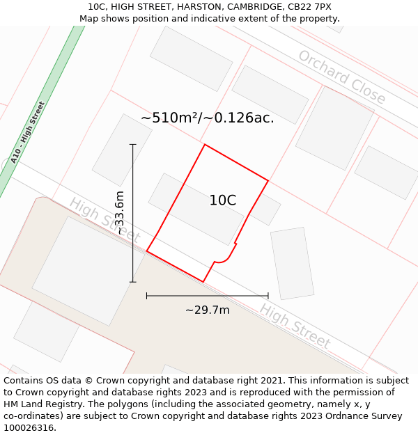 10C, HIGH STREET, HARSTON, CAMBRIDGE, CB22 7PX: Plot and title map