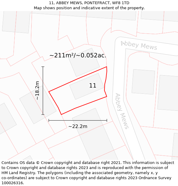 11, ABBEY MEWS, PONTEFRACT, WF8 1TD: Plot and title map