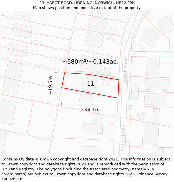 11, ABBOT ROAD, HORNING, NORWICH, NR12 8PN: Plot and title map