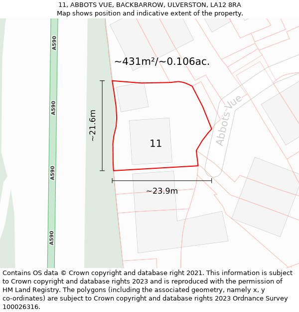 11, ABBOTS VUE, BACKBARROW, ULVERSTON, LA12 8RA: Plot and title map