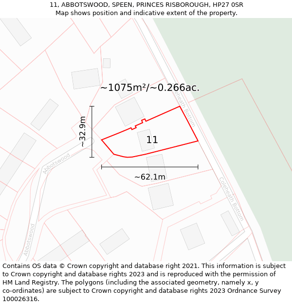 11, ABBOTSWOOD, SPEEN, PRINCES RISBOROUGH, HP27 0SR: Plot and title map