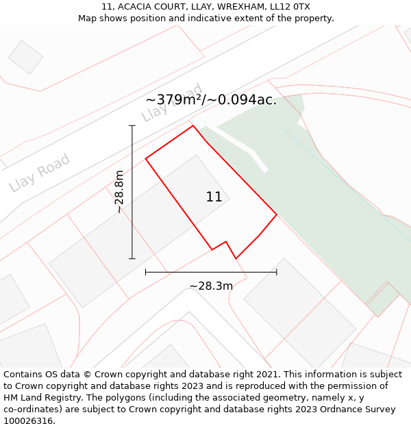 11, ACACIA COURT, LLAY, WREXHAM, LL12 0TX: Plot and title map