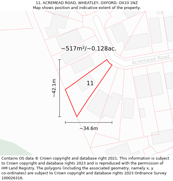 11, ACREMEAD ROAD, WHEATLEY, OXFORD, OX33 1NZ: Plot and title map