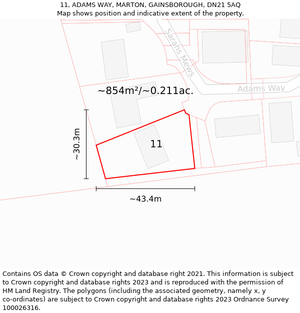 11, ADAMS WAY, MARTON, GAINSBOROUGH, DN21 5AQ: Plot and title map