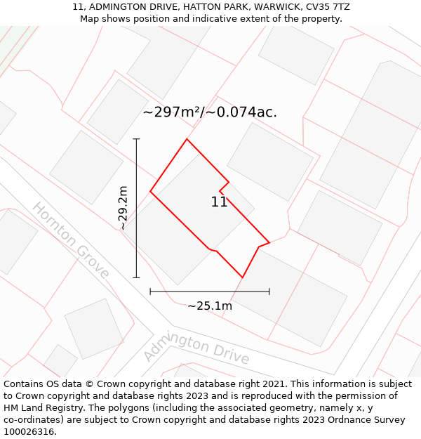 11, ADMINGTON DRIVE, HATTON PARK, WARWICK, CV35 7TZ: Plot and title map