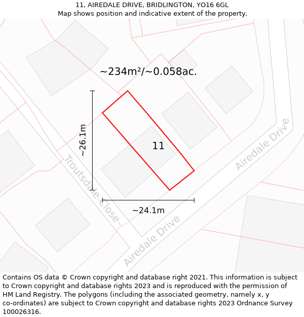 11, AIREDALE DRIVE, BRIDLINGTON, YO16 6GL: Plot and title map